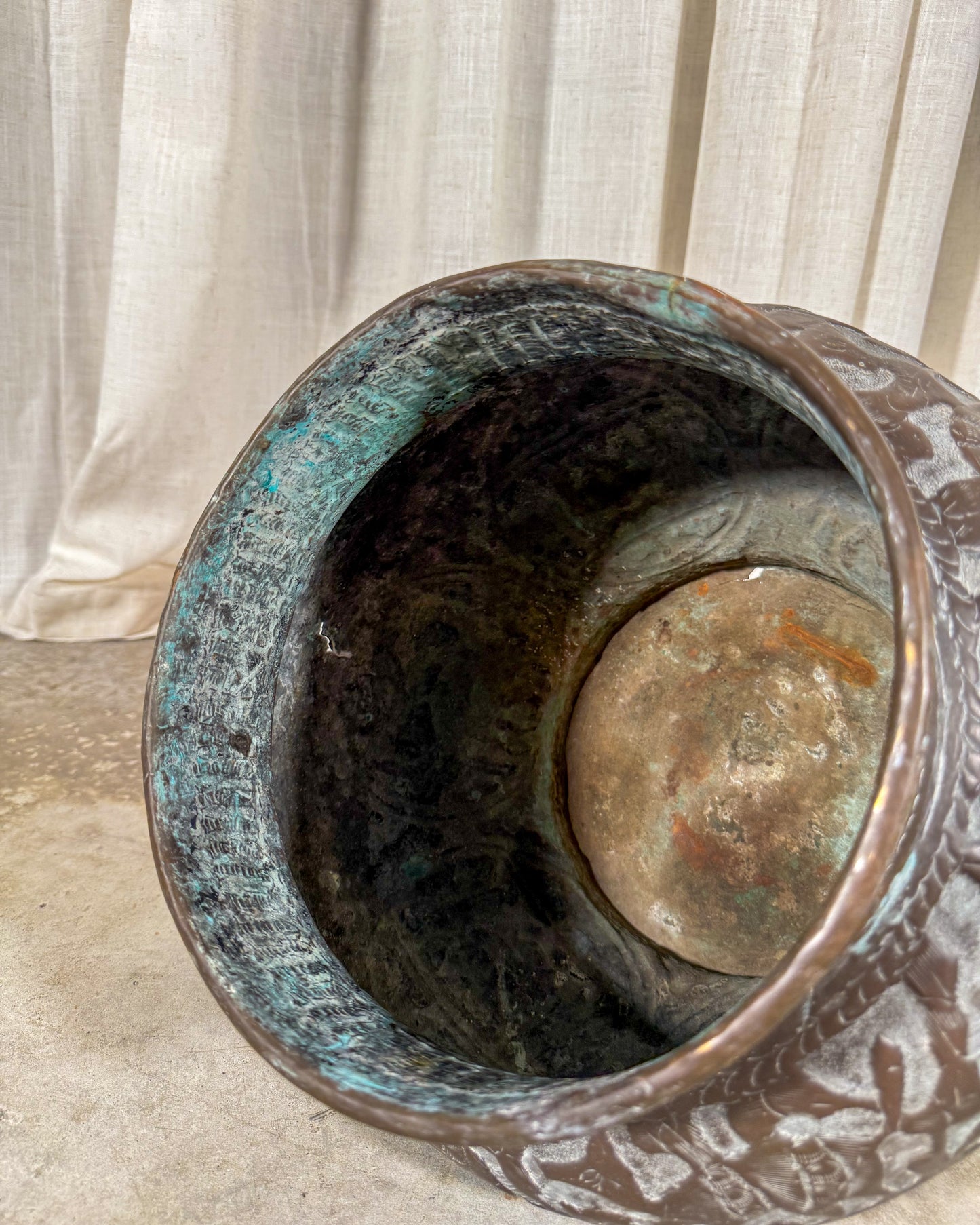 Egyptian Revival Etched Brass Pot