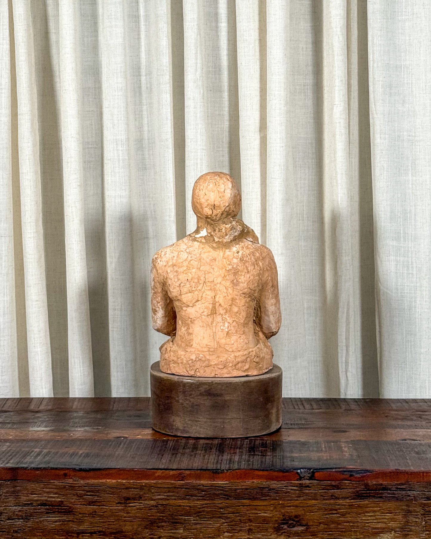 Terracotta Female Sculpture on Wood Base