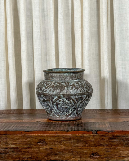 Egyptian Revival Etched Brass Pot