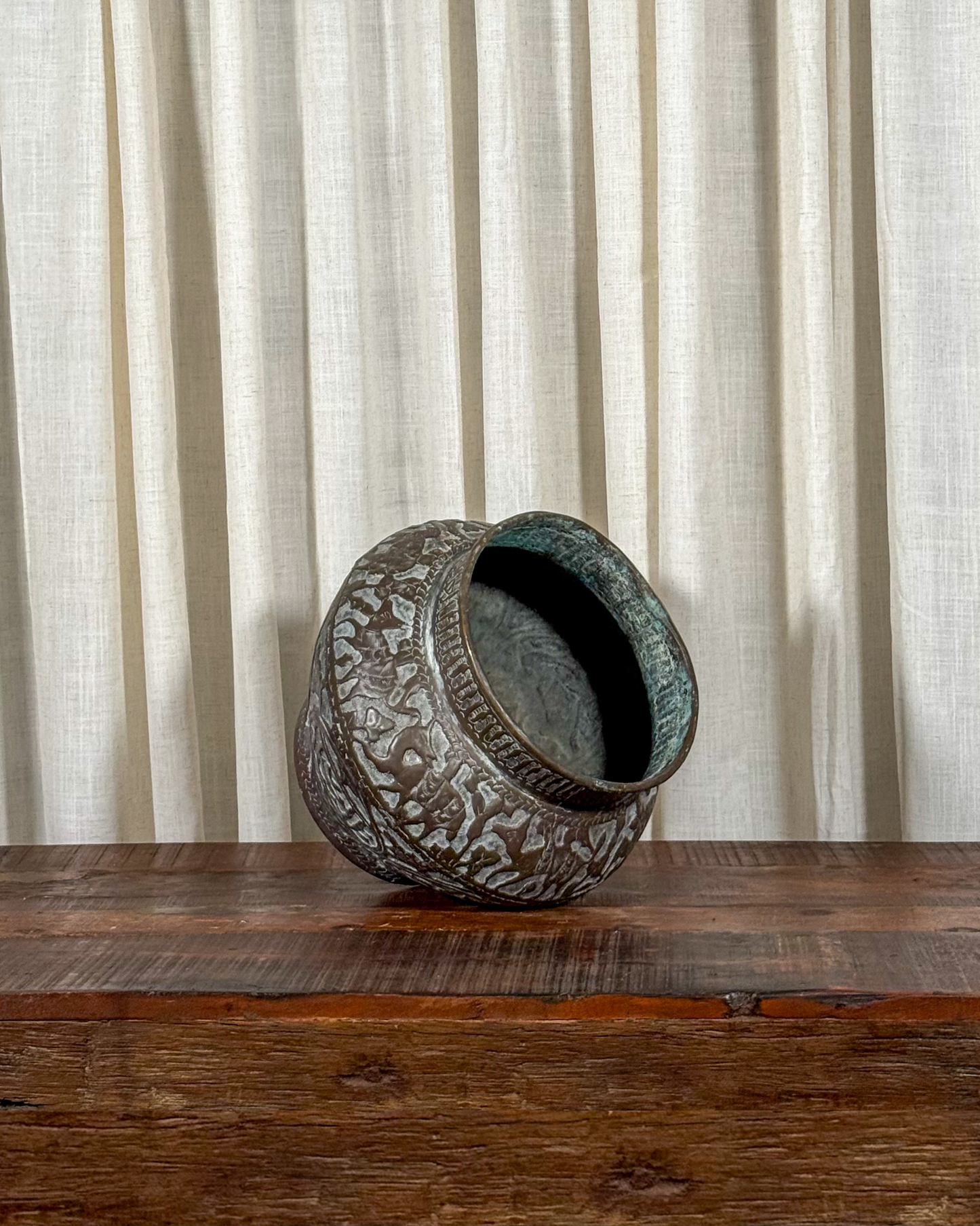 Egyptian Revival Etched Brass Pot