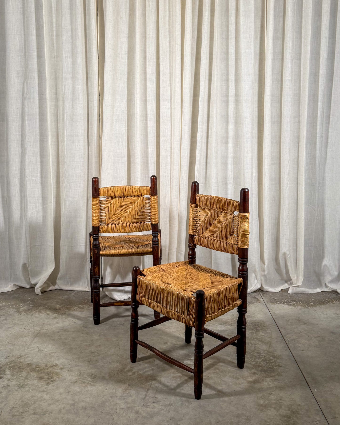 Mexican Wood & Woven Side Chairs (Set of 6)