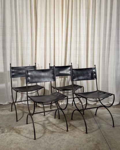 Charleston Forge Wrought Iron & Leather Chairs (Set of 4)