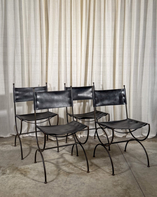 Charleston Forge Wrought Iron & Leather Chairs (Set of 4)