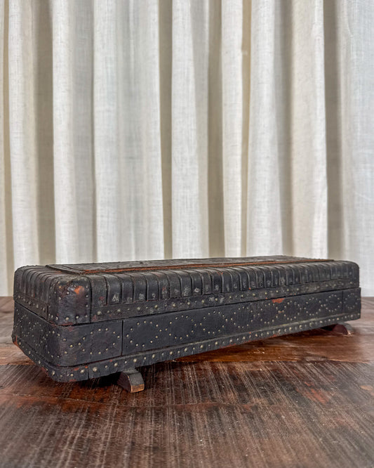 Leather-Clad Wooden Box with Metal Studs