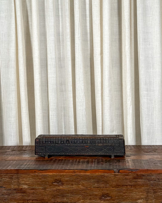 Leather-Clad Wooden Box with Metal Studs