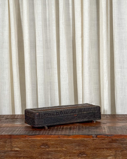 Leather-Clad Wooden Box with Metal Studs