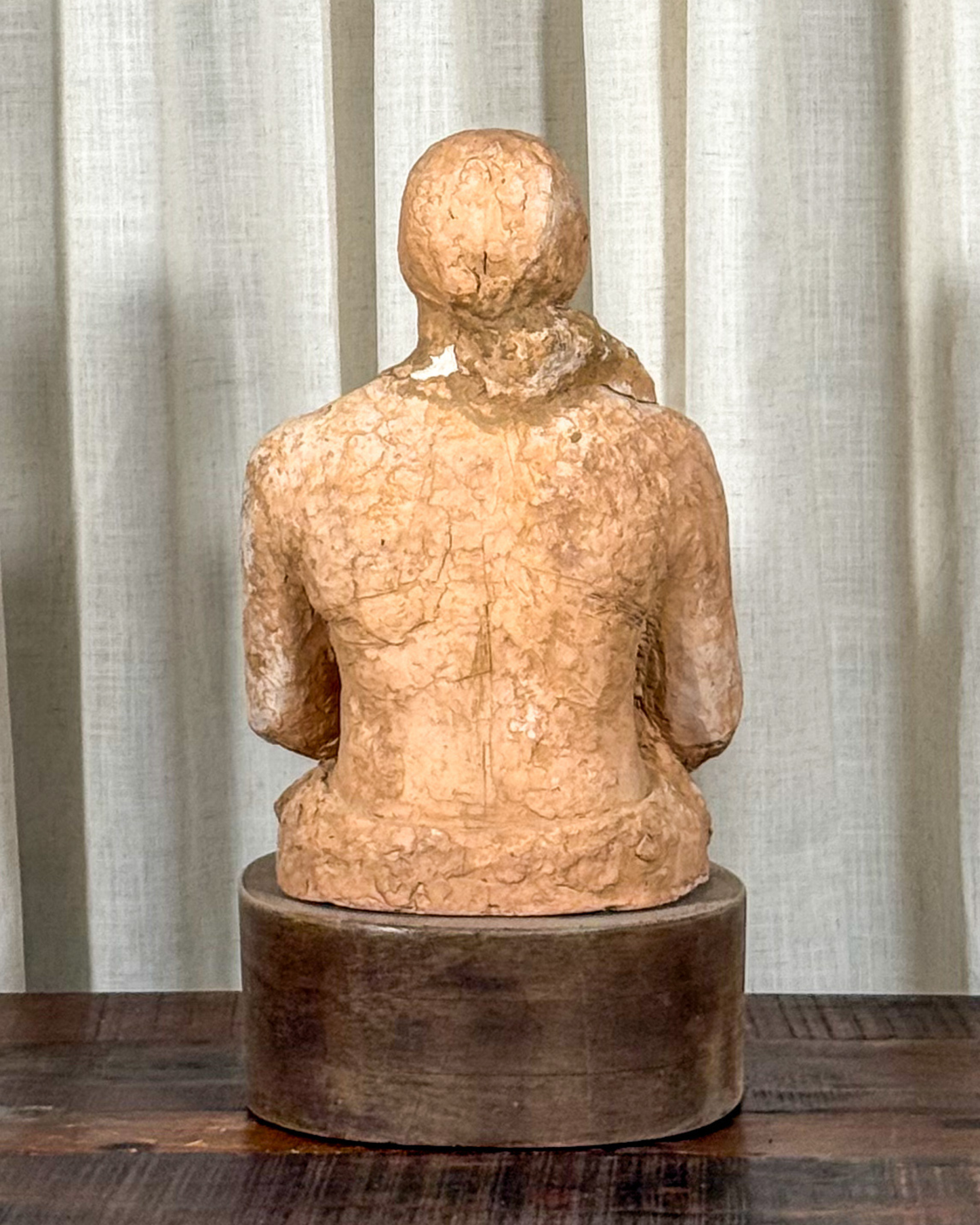 Terracotta Female Sculpture on Wood Base