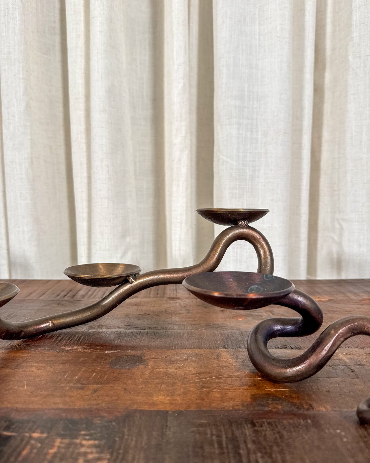 Brutalist Wrought Iron Tabletop Candelabra